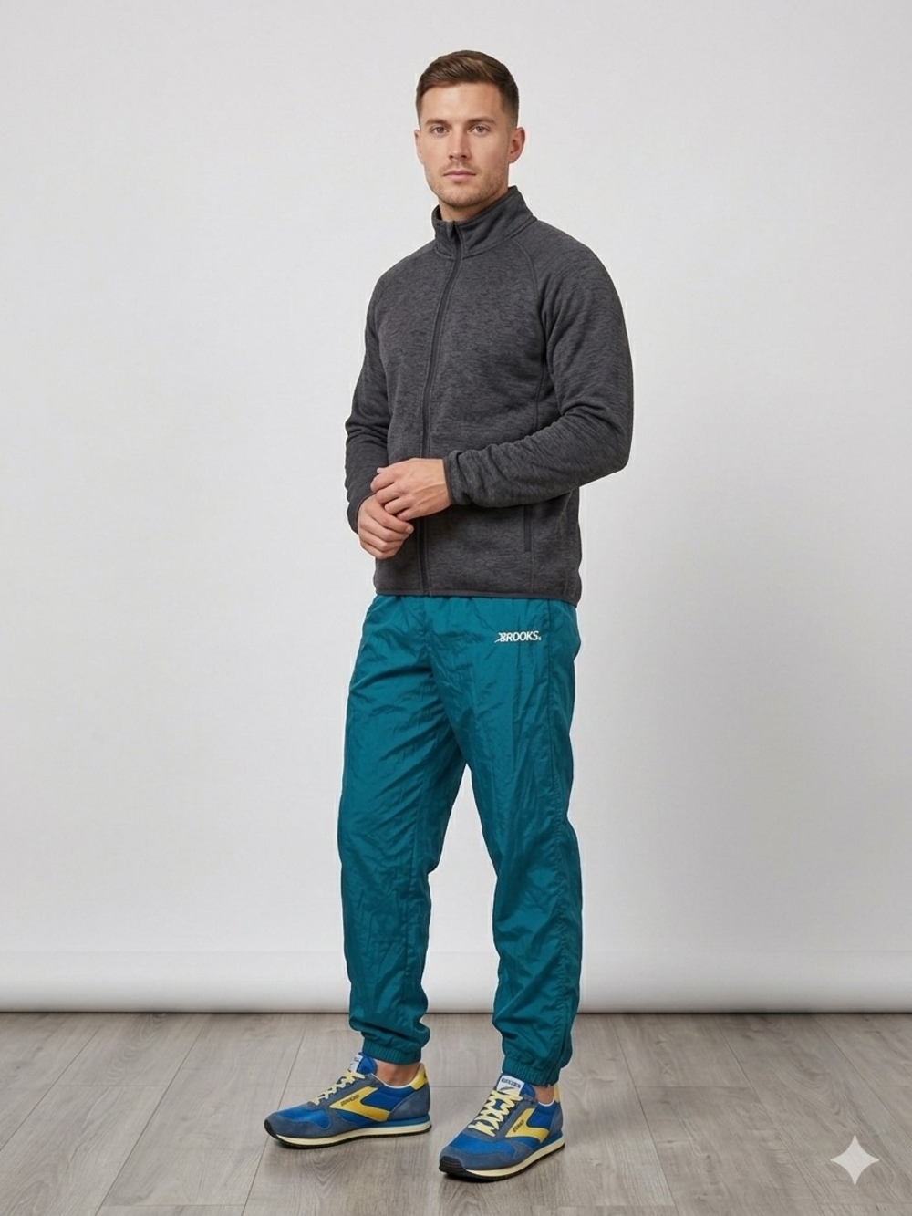 Brooks Vintage Teal Windbreaker Track Pants - Men's Lightweight Athletic Joggers
